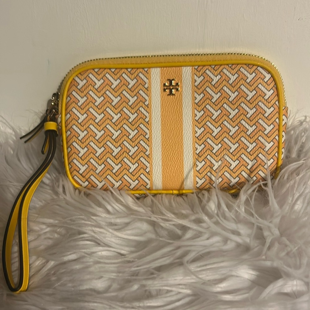 Tory Burch Yellow and Orange Monogram Clutch